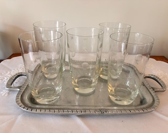 Set of 5 Atomic age juice glasses, Mid Century Modern Star Dust, vintage juice glasses possibly made by C.G. Quartzex
