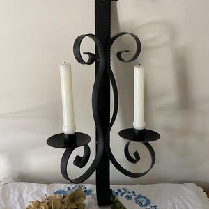 Black Gothic Double Candle Holder/Wall Sconce, can hold variety of types of candles, Mid Century Gothic