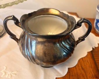 Vintage Rudolf Wächter Porcelain Sugar Bowl, Silver Overlay Glaze (1920s-1950s)