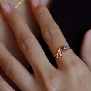 Personalized Birthstone Initial Ring: Custom Gold Letter Ring