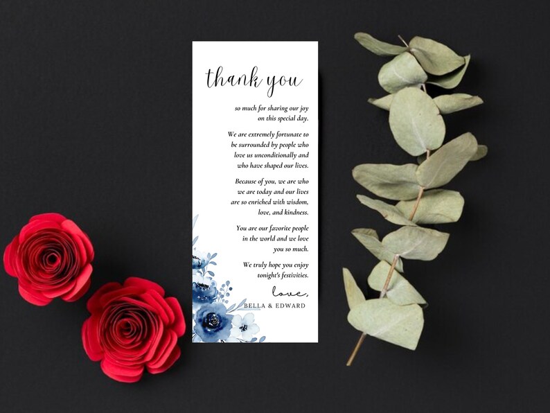Modern Wedding Table Thank You Card Minimalist Table Thank You Template ...