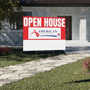 Customizable American Real Estate Logo Red Open House Yard Sign