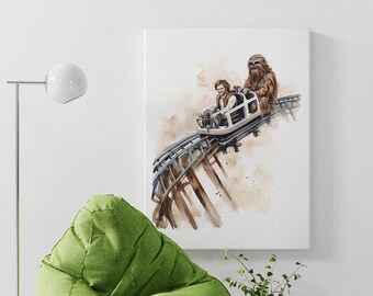 Han and Chewbacca Roller Coaster -  Watercolor Digital Downloadable Painting, Watercolor Printable Art, Digital Download, Printable Art