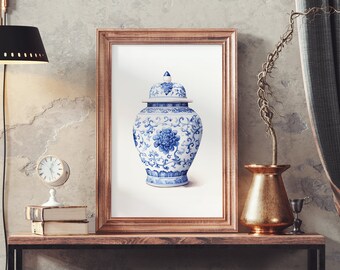 Chinoiserie Vase - Digital Watercolor Painting - Instant Download - Multiple Sizes