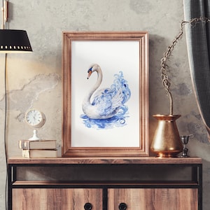 Graceful Swan - Detailed Watercolor Digital Painting - Instant Download