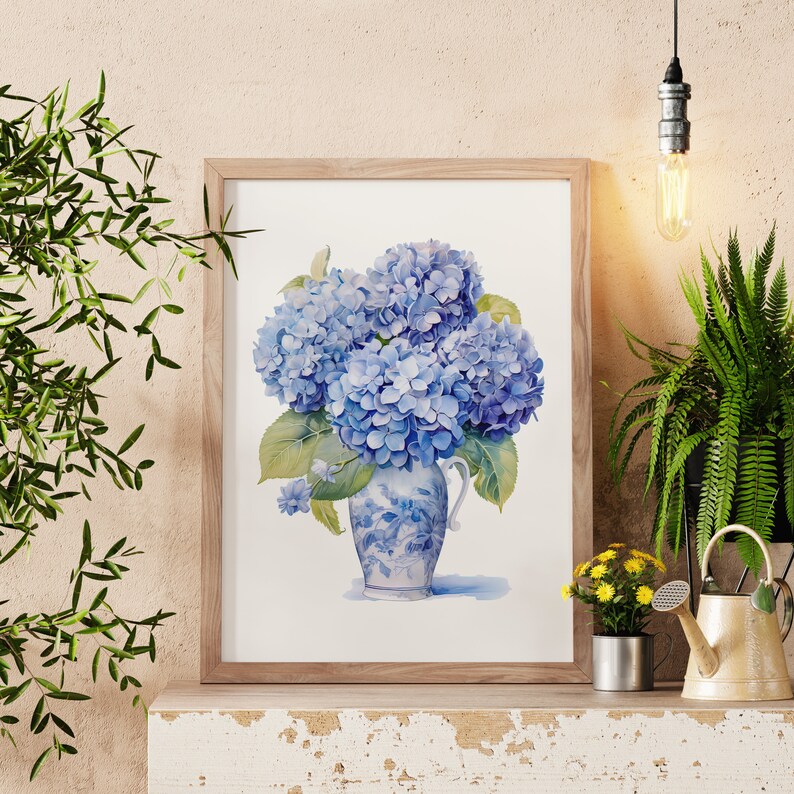 Blue Hydrangeas - Detailed Watercolor Digital Painting - Instant ...