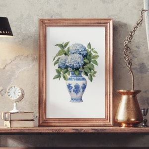 Blue Hydrangeas In Vase - Digital Watercolor Painting - Instant Download - Multiple Sizes