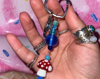 Mushroom Keychain | cute keychain | mixed stone and mushroom keychain | Cute Mushroom Accessory |