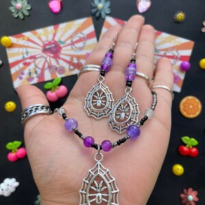 Spiderweb Earrings and Choker Set | Halloween Jewelry Set | Spiderweb Earrings | Spiderweb Charm Choker