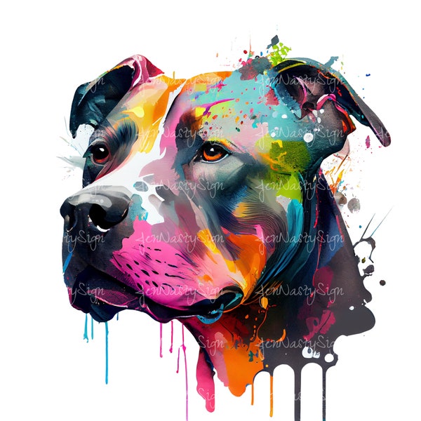 Colorful Pitbull Dog PNG | Hand Drawn Dog Breed PNG | Pitbull Portrait PNG | Dog Graphic Illustration | Sublimation Designs | Pet Art