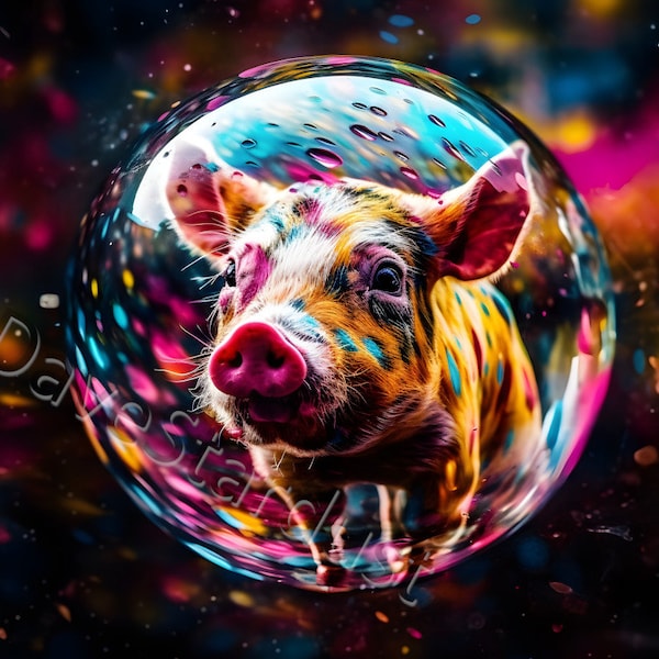 Original Bubbly Fun - Colorful Pig in Rainbow Soap Bubble