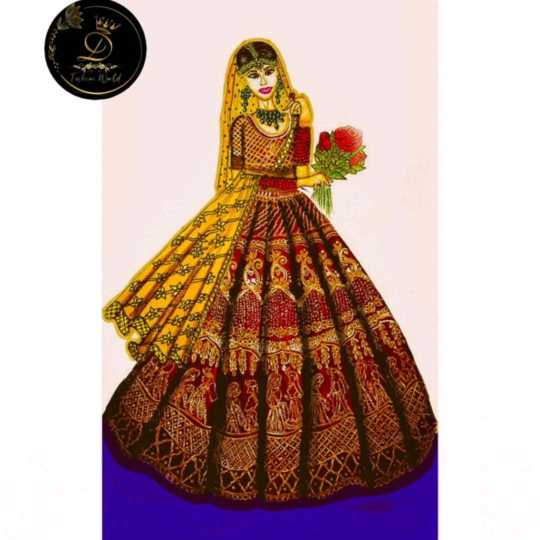 Indian heavy bride lehenga design drawing easy | fashion illustration.. -  YouTube