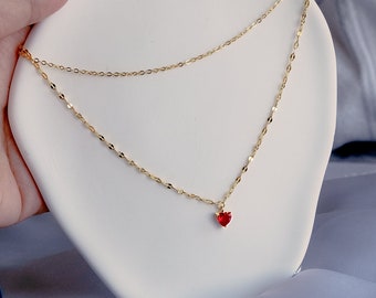 OKJ Silber mit 14k Gold Plate Red Heart CZ Ohrring und Halskette Set Braut Hochzeit Schmuck Anspruchsvolles funkelndes Geschenk für Sie