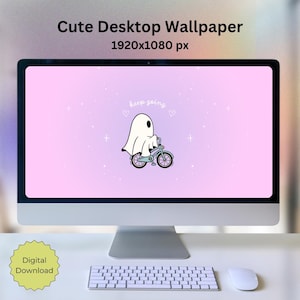 Cute Ghost Motivational Computer Background Halloween Fall Desktop Wallpaper Girlie Pink Computer Screensaver