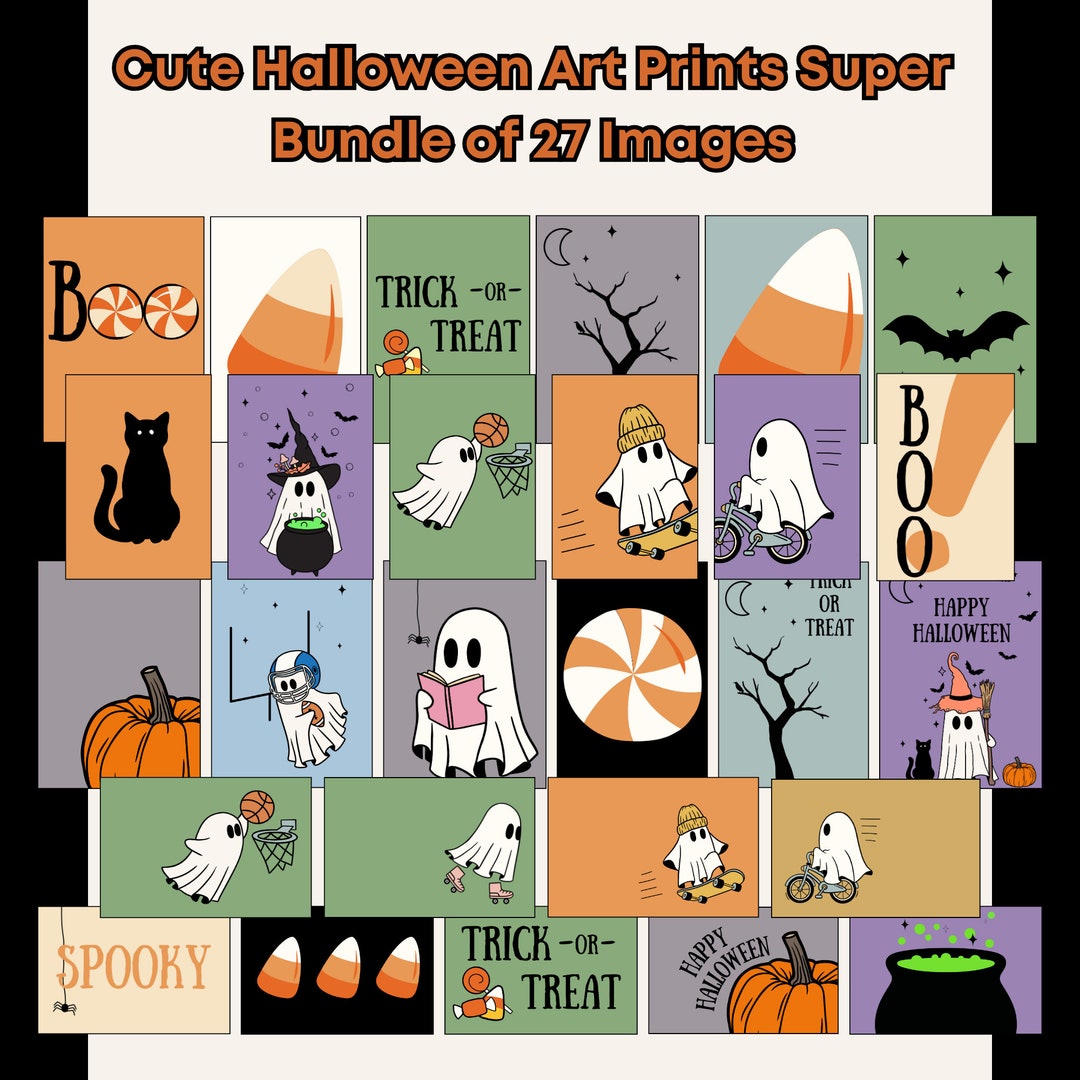 Cute Halloween Decor Set of 27 Prints, Cute Ghost, Halloween Art, Kids ...