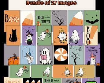 Simpatico set di decorazioni per Halloween di 27 stampe, fantasma carino, arte di Halloween, decorazioni di Halloween per bambini, arte stampabile, stampe d'arte