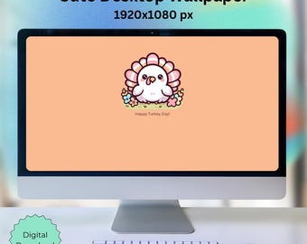 Happy Turkey Day: Cute Thanksgiving Desktop Wallpaper, Orange Computer Background, Girlie Fall Laptop Screensaver