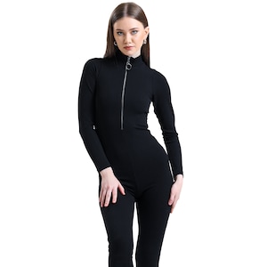 Women's Casual Long Sleeve Bodycon Ribbed Jumpsuits One Piece Workout Rompers Stylish Yoga and Fitness Jumpsuits