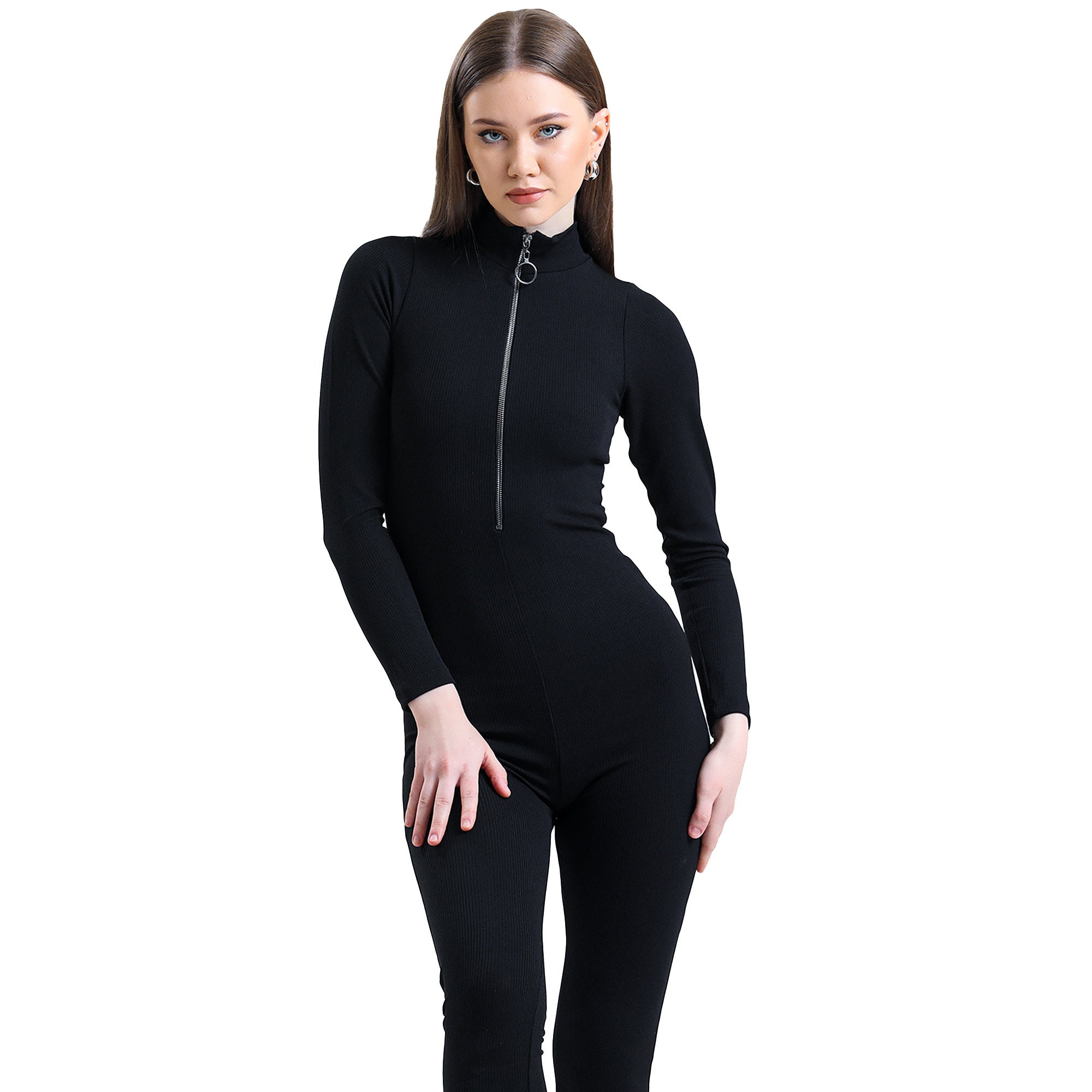 Womens One Piece Jumpsuit Long Sleeve Solid Bodycon Romper Pants