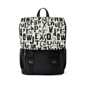 Canvas Backpack Black with Black and White Graphic Design