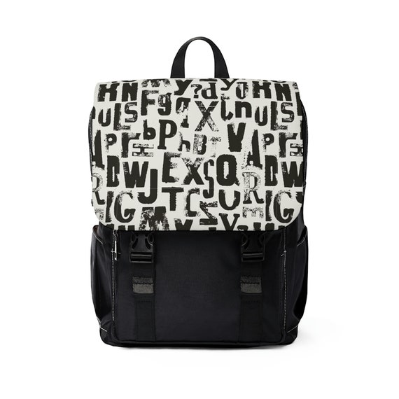 Canvas Backpack Black With Black and White Graphic Design - Etsy display picture 3