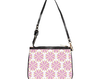 Stylish Small Faux Leather Purse Shoulder Bag Pink Graphic Pattern