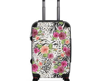 Maleta de fin de semana con ruedas giratorias y asa ajustable. Diseño versátil con estampado floral colorido y animal. Estilo bohemio.