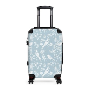 Suitcase Weekender Swivel Wheels Adjustable Handle Versatile Light Blue Graphic Bird Design Stylish Boho Vibes