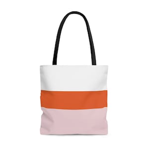 Tote Bag Orange Light Pink White with Black Handles