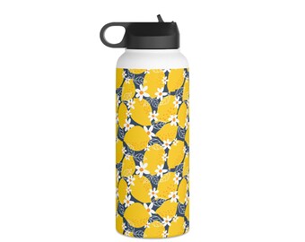 Water Bottle Stainless Steel Colorful Lemon Design 32 oz