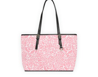 Stylish Faux Leather Purse Shoulder Bag with Pink Graphic Design Black Straps Boho Vibes