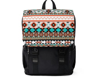 Canvas Backpack Black with Colorful Aztec Design