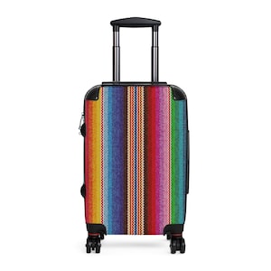 Suitcase Weekender Swivel Wheels Adjustable Handle Versatile Colorful Stripe Design Stylish Boho Vibes