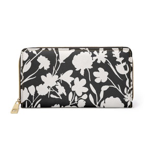 Geldbörse mit Reißverschluss Schwarz-Weiß-Blumen-Design