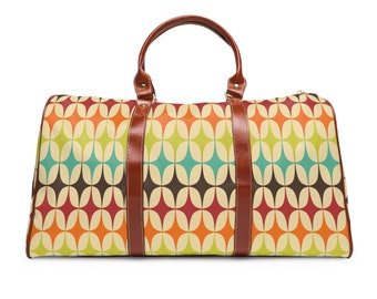 Bolsa de viagem à prova d'água Design gráfico colorido alças de couro sintético marrom alça de ombro