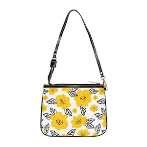 Stylish Small Faux Leather Purse Shoulder Bag Yellow Floral Design