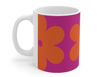 Coffee Mug 11oz Orange Flower Power on Fuchsia