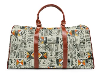Bolsa de viagem à prova d'água com design abstrato elegante marrom alças de couro sintético alça de ombro