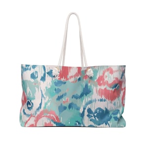 Oversized Weekender Tote Bag with Rope Handles Watercolor Design