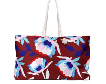 Sacola grande para fim de semana com alças de corda e design floral colorido
