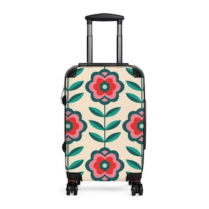 Suitcase Weekender Swivel Wheels Adjustable Handle Colorful Floral Design