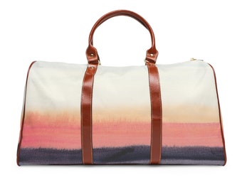 Bolsa de viagem à prova d'água elegante design Ombre marrom alças de couro sintético alça de ombro