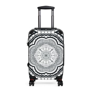 Suitcase Weekender Swivel Wheels Adjustable Handle Versatile Black and White Graphic Design Stylish Boho Vibes