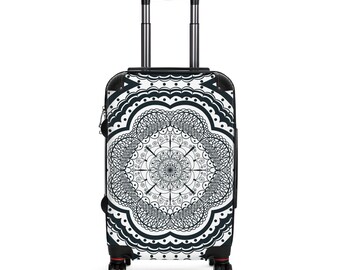 Suitcase Weekender Swivel Wheels Adjustable Handle Versatile Black and White Graphic Design Stylish Boho Vibes
