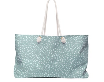 Oversized Weekender Tote Bag with Rope Handles Boho Light Turquoise Design