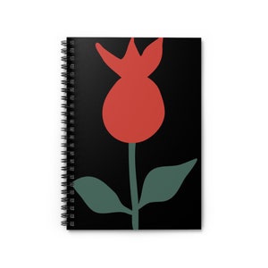 Journal Spiral Notebook Ruled Line Black with Graphic Red Floral Design