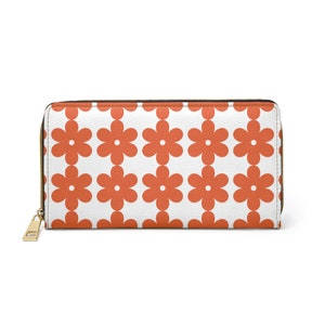 Wallet with Zipper Orange Flower Power Print Chic Design