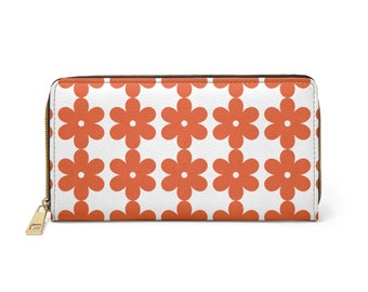Wallet with Zipper Orange Flower Power Print Chic Design