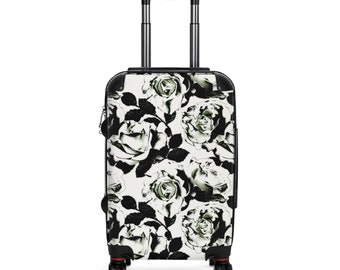 Maleta Weekender Ruedas Giratorias Asa Ajustable Diseño Floral Blanco y Negro