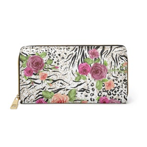 Wallet with Zipper Floral Animal Print Chic Design